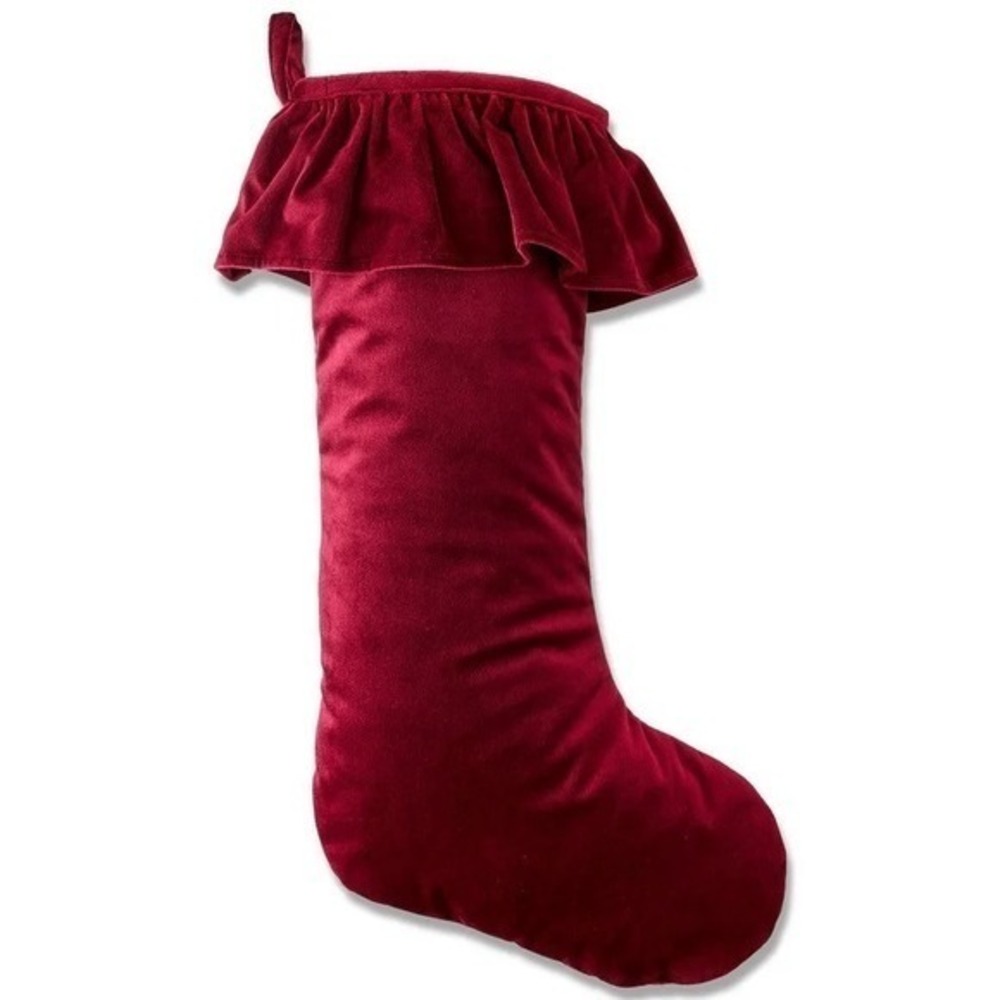 My Texas House Red Ruffle Christmas Stocking, 20", Burgundy Velvet‎